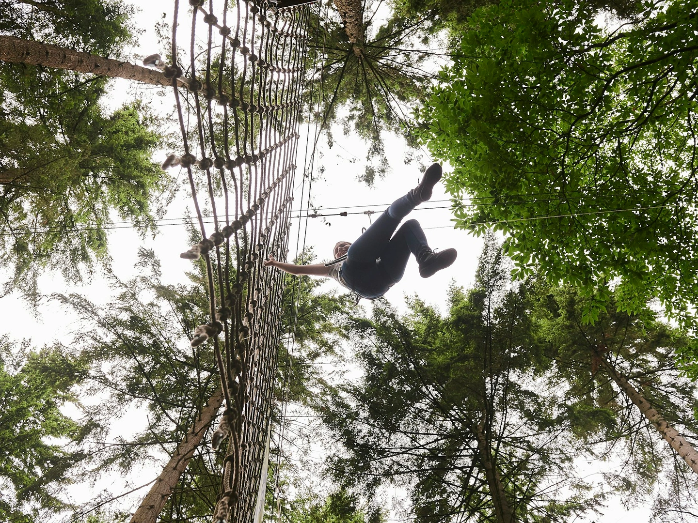Person swings into cargo net.