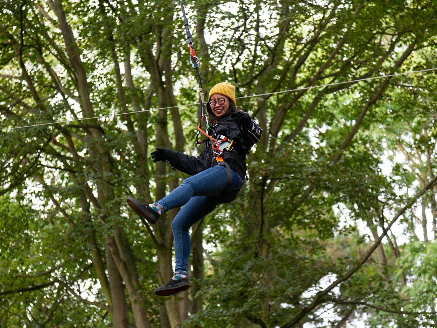 Person on a zipline.